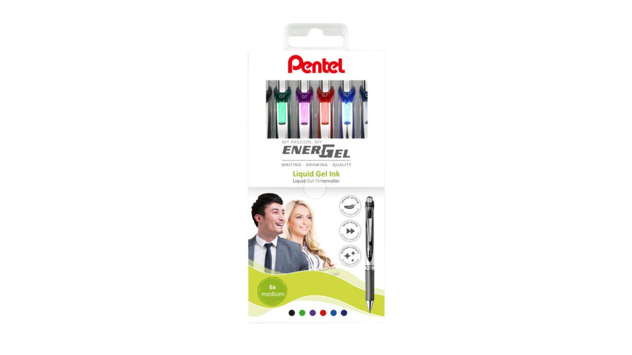 Gelschrijver Pentel BL77 Energel medium assorti 6 stuks