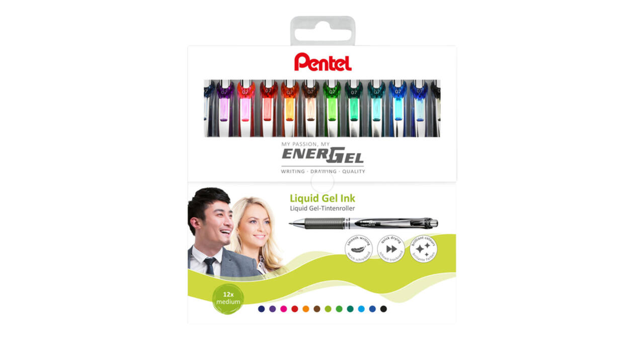Gelschrijver Pentel BL77 Energel medium assorti 12 stuks