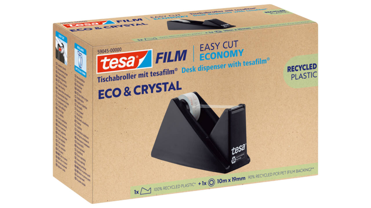 Plakbandhouder Tesa eco&crystal 59045 zwart met 1 rol tape 19mmx10m