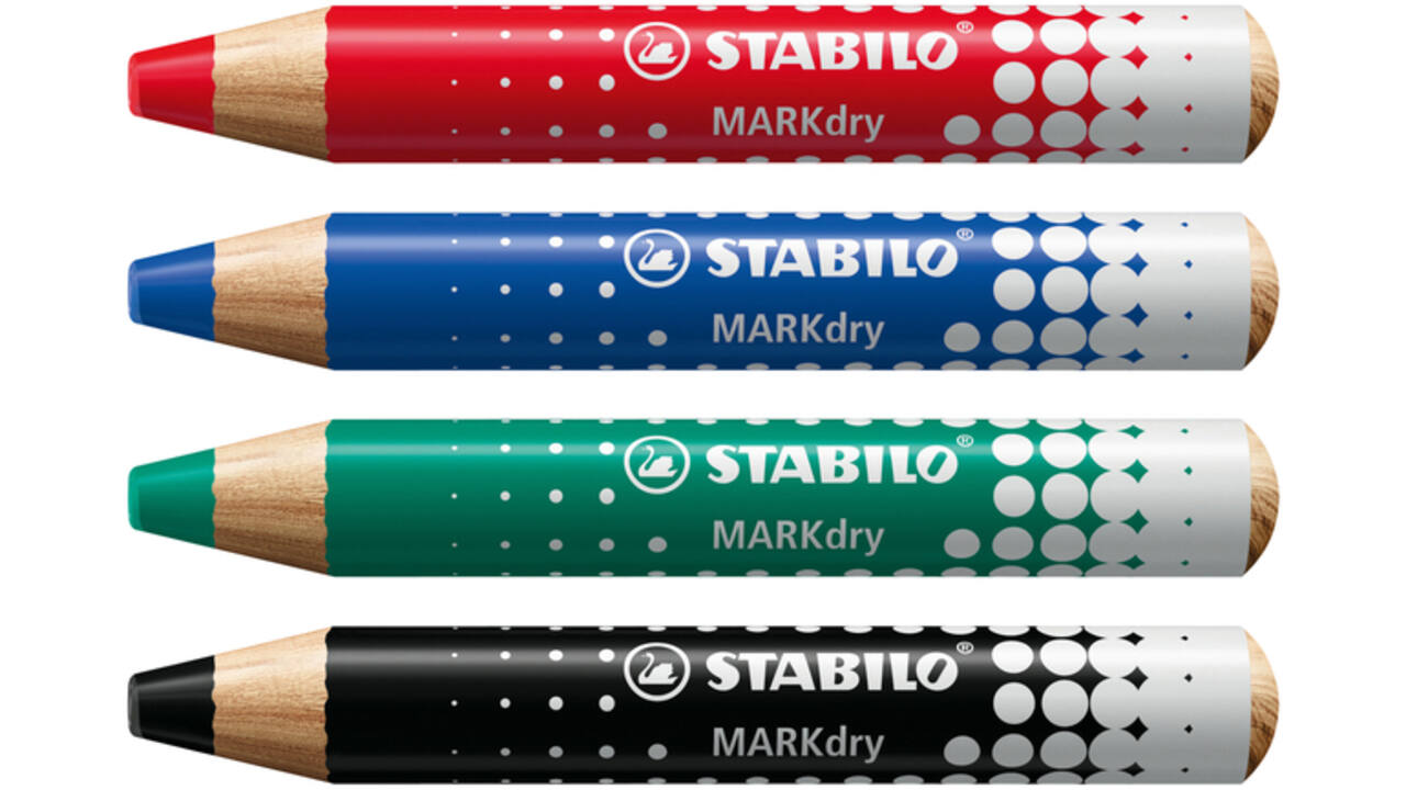 Whiteboardpotlood STABILO MARKdry 648/4 + slijper-microvezel ass 4st