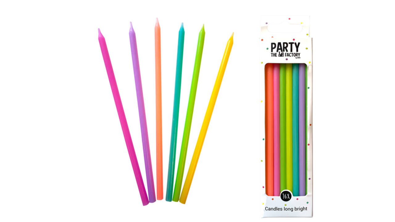 Kaarsjes Haza long bright 15cm 16 stuks assorti