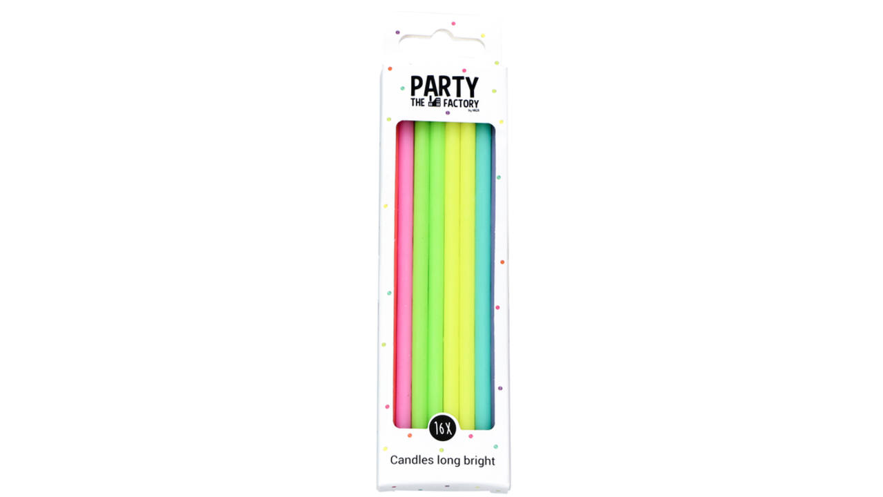 Kaarsjes Haza long bright 15cm 16 stuks assorti