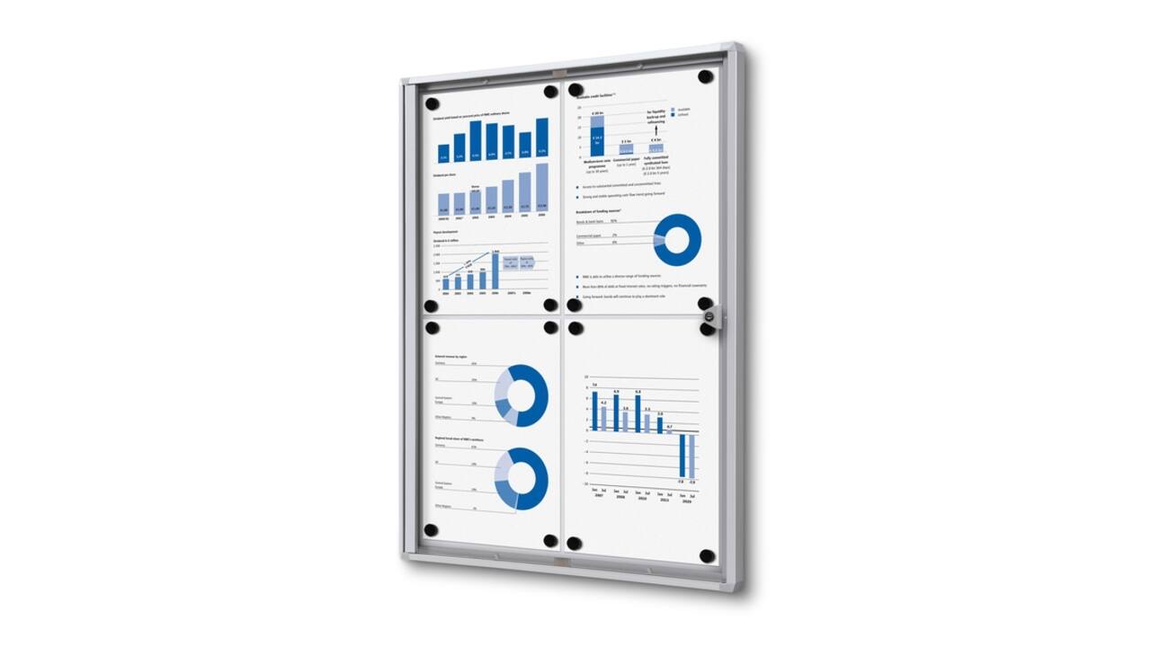Vitrinebord Quantore voor binnen 4x A4 zilver