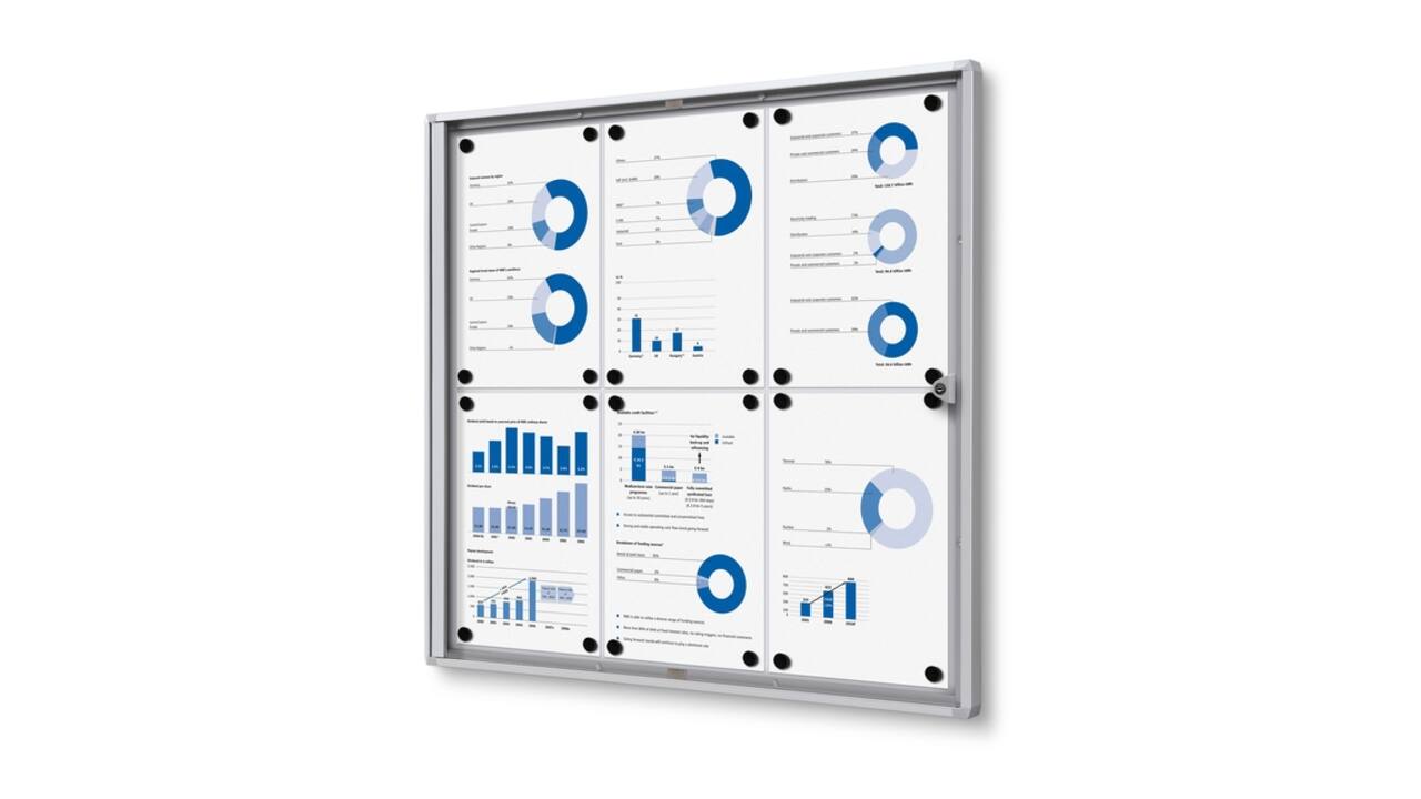 Vitrinebord Quantore voor binnen 6x A4 zilver