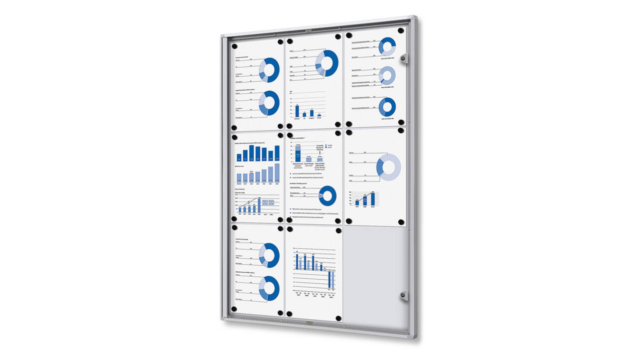 Vitrinebord Quantore voor binnen 9x A4 zilver