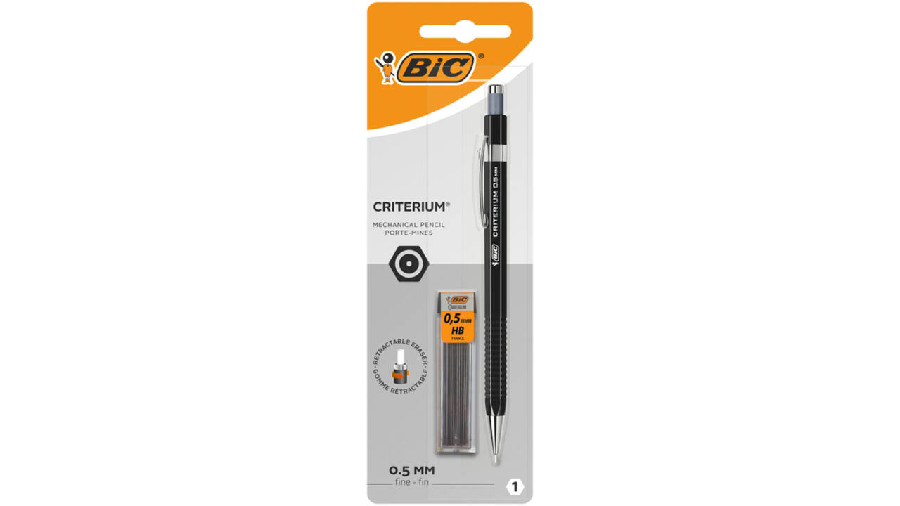 Vulpotlood Bic Criterium HB 0.5mm incl 12 stiften zwart blister à 1st