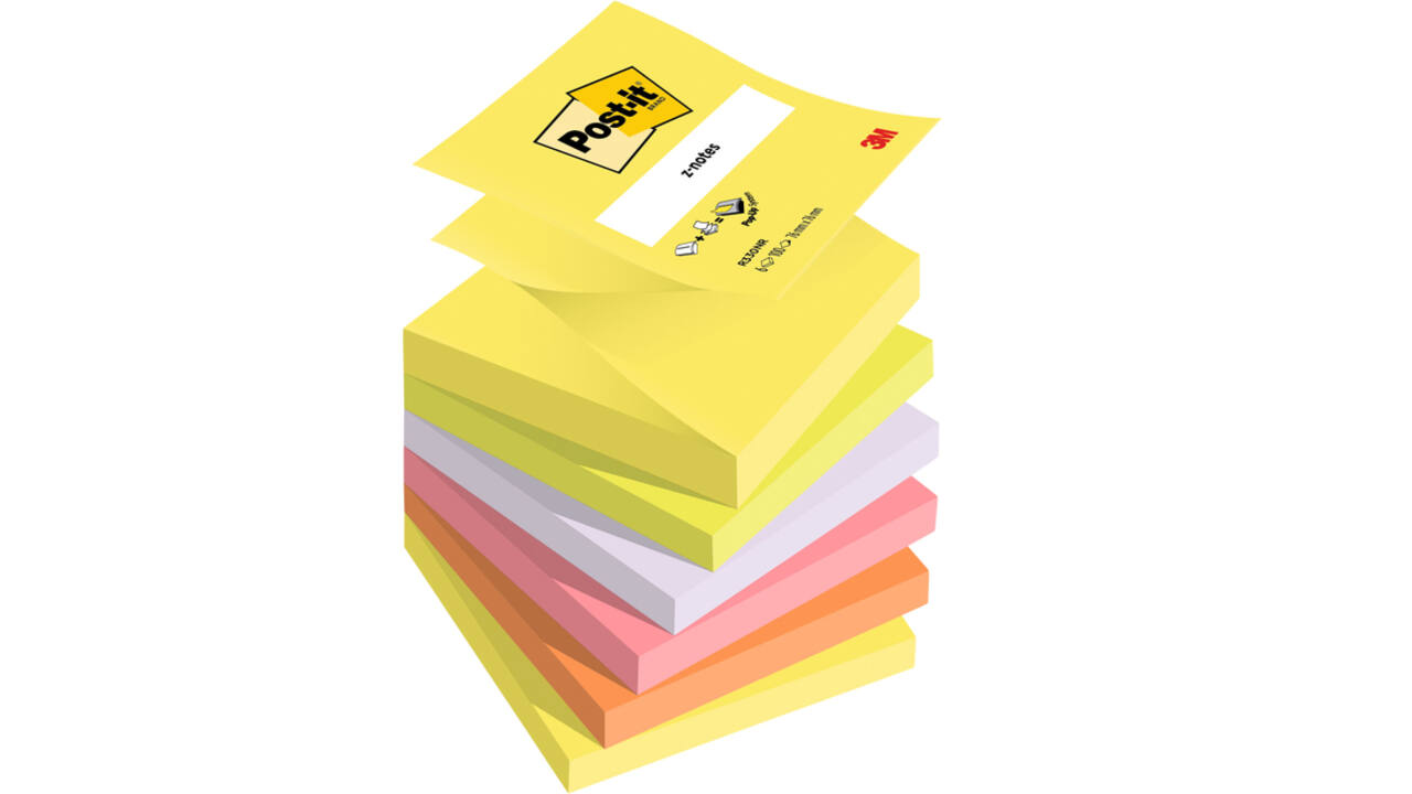 Memoblok 3M Post-it Z-Note R330 76x76mm ass kleur 6 stuks