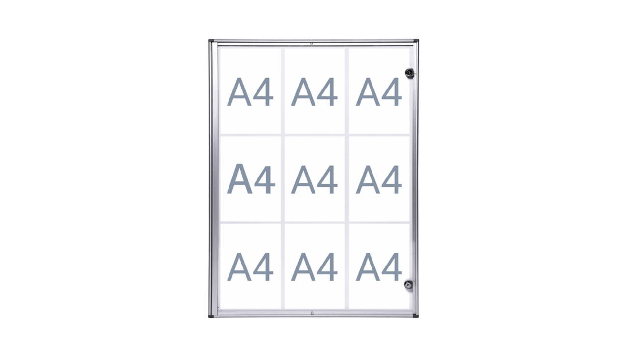 Binnenvitrine wand MAULextraslim whiteboard 9xA4 met slot