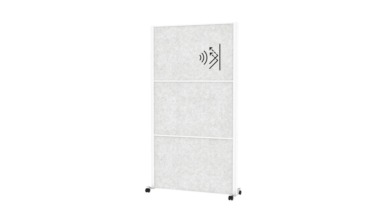 Scheidingswand MAUL akoestiek 100x180 3x lichtgrijs wit frame mobiel