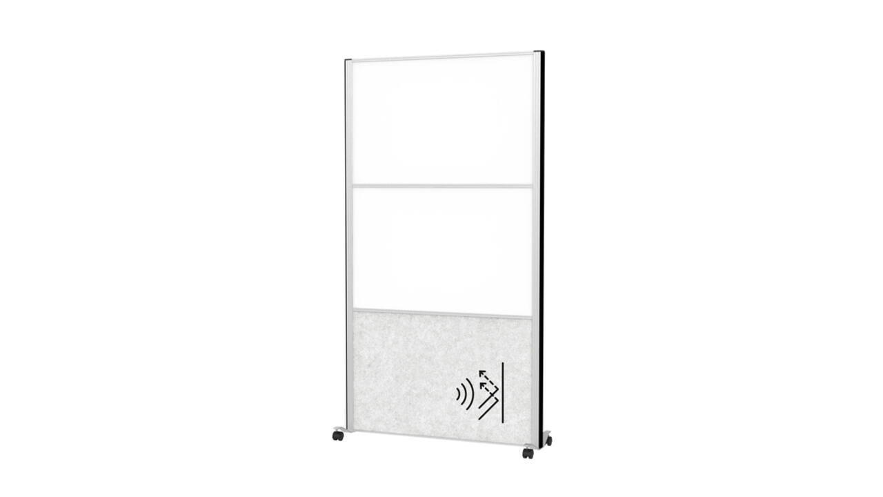 Scheidingswand MAUL akoestiek 100x180 2x whiteb. 1x lichtgrijs alum.frame mobiel