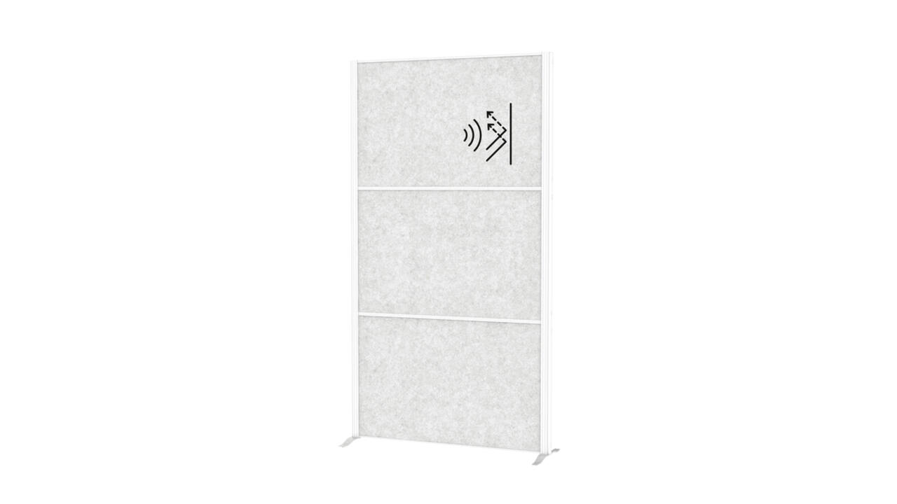 Scheidingswand MAUL akoestiek Uplight lichtgrijs wit frame op voet