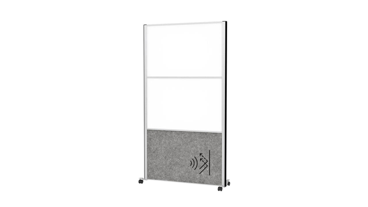 Scheidingswand MAUL akoestiek 100x180 2x whiteb. 1x donkergr alum.frame mobiel