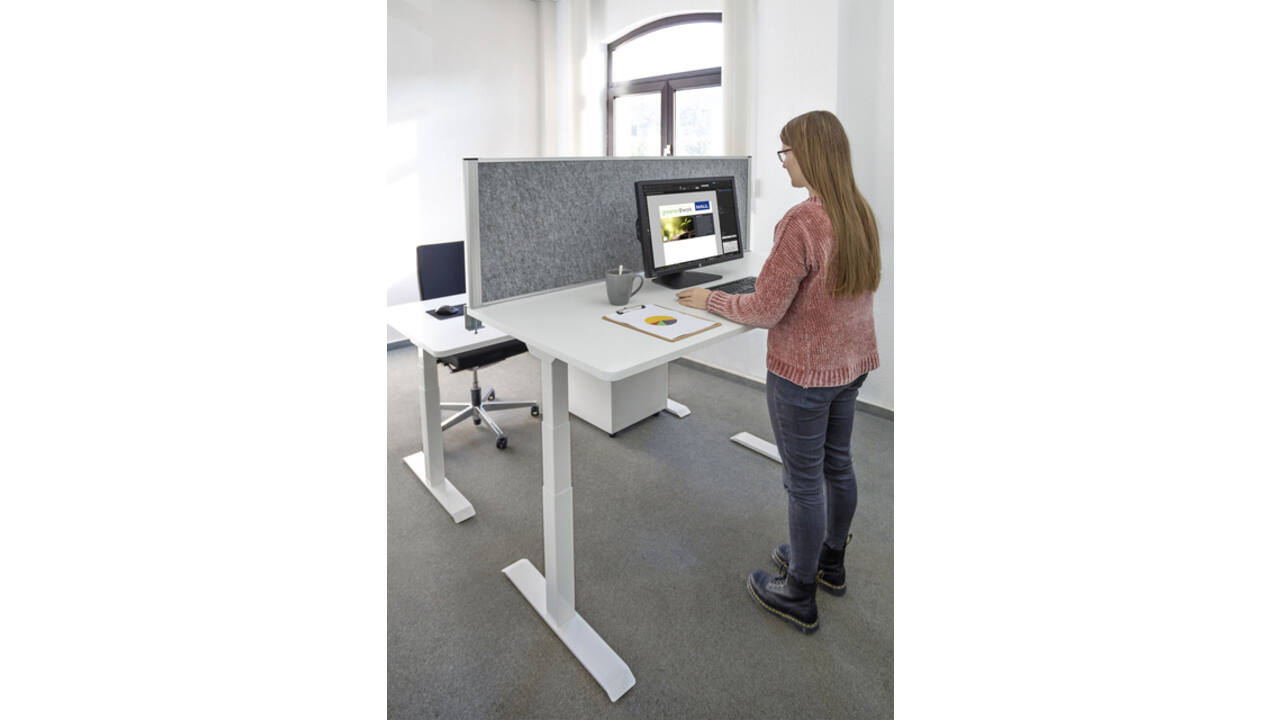 Scheidingswand MAUL akoestiek 160x50 donkergrijs alum.frame tafelklem