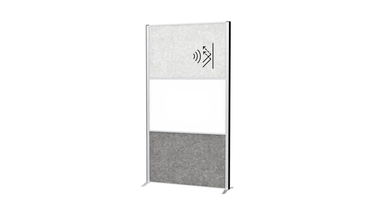 Scheidingswand MAUL akoestiek 100x180 licht- donkergrijs whiteb alum.frame op voet