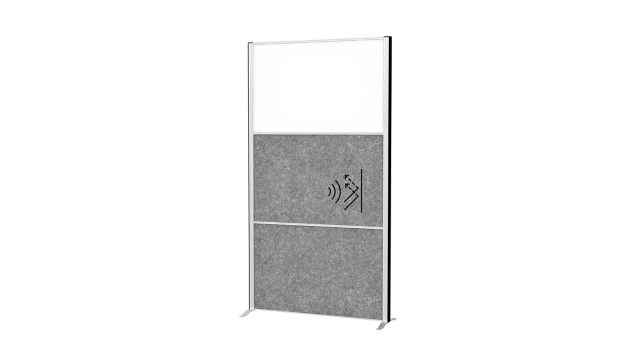 Scheidingswand MAUL akoestiek 100x180 2xdonker- 1xwhiteboard alum.frame op voet