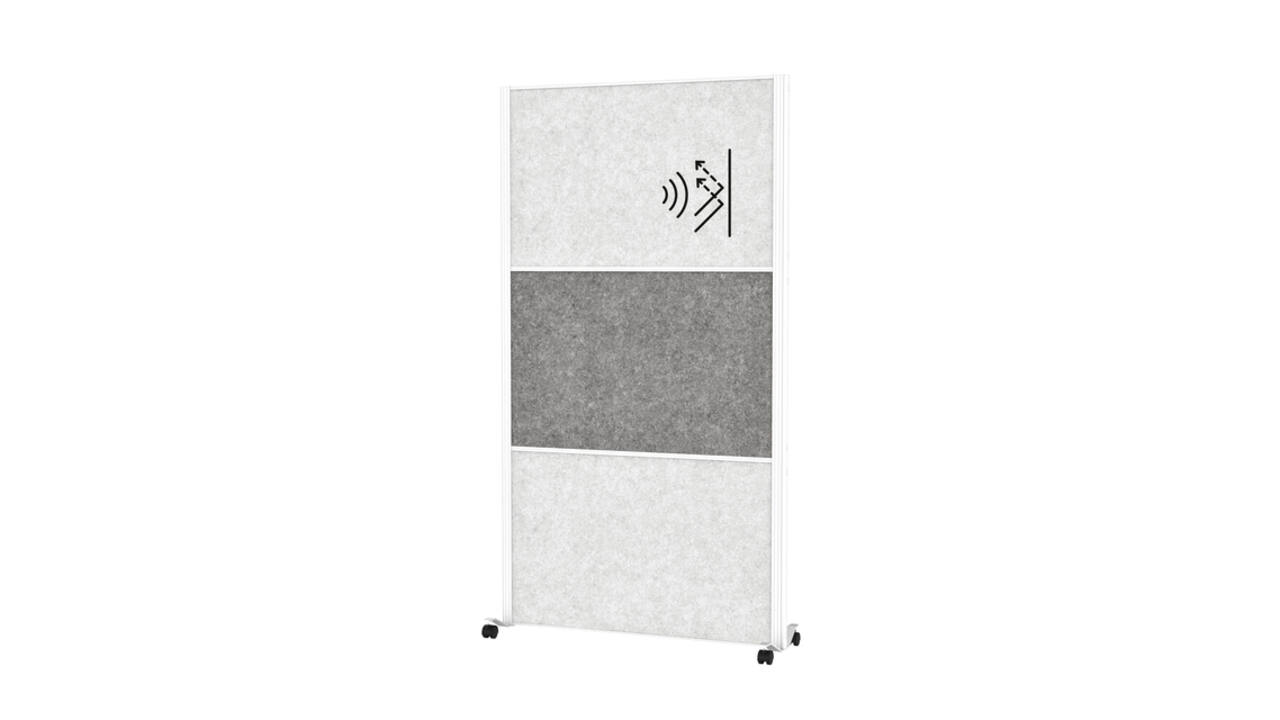 Scheidingswand MAUL akoestiek 100x180 2x licht- 1x donkergrijs wit frame mobiel