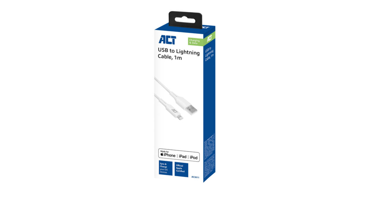 Kabel ACT USB 2.0 naar Lightning laad -en data 1 meter