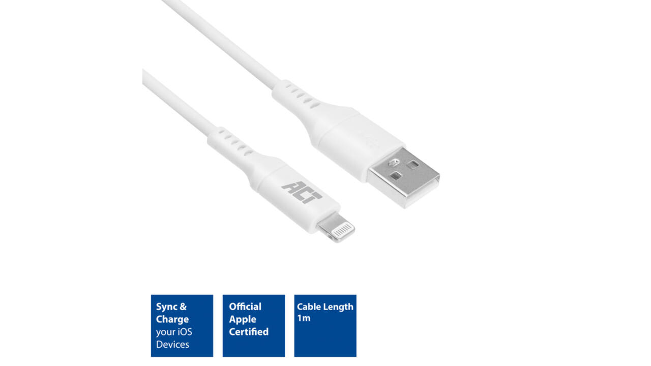 Kabel ACT USB 2.0 naar Lightning laad -en data 1 meter
