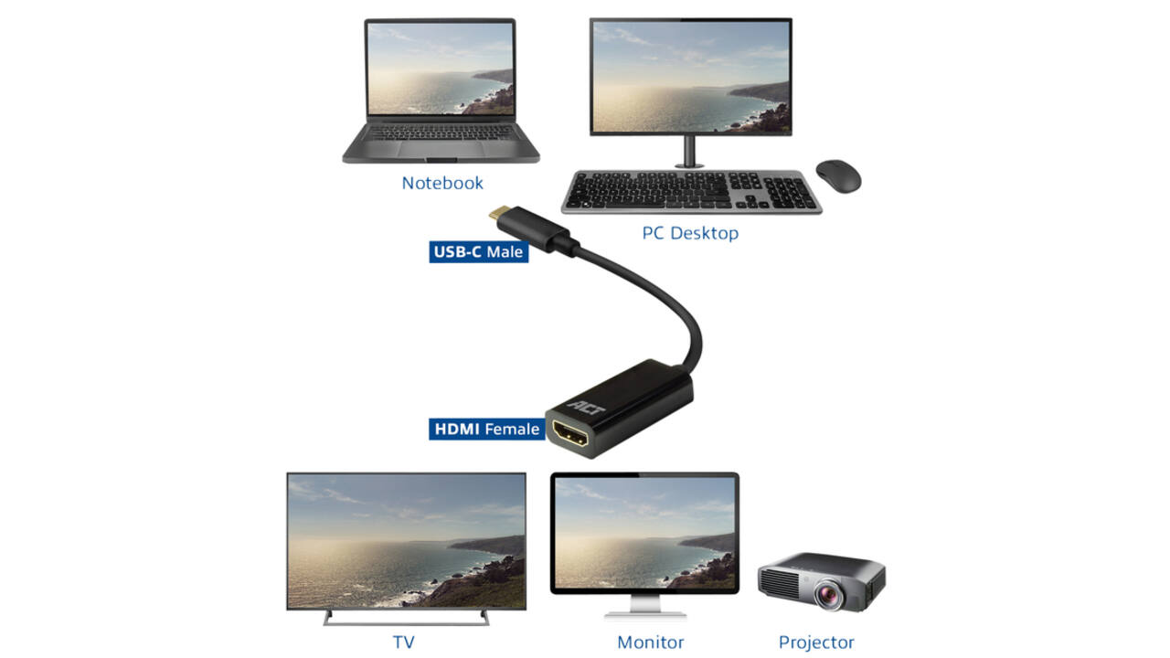 Adapter ACT USB-C naar HDMI 4K 30Hz 0.15 meter