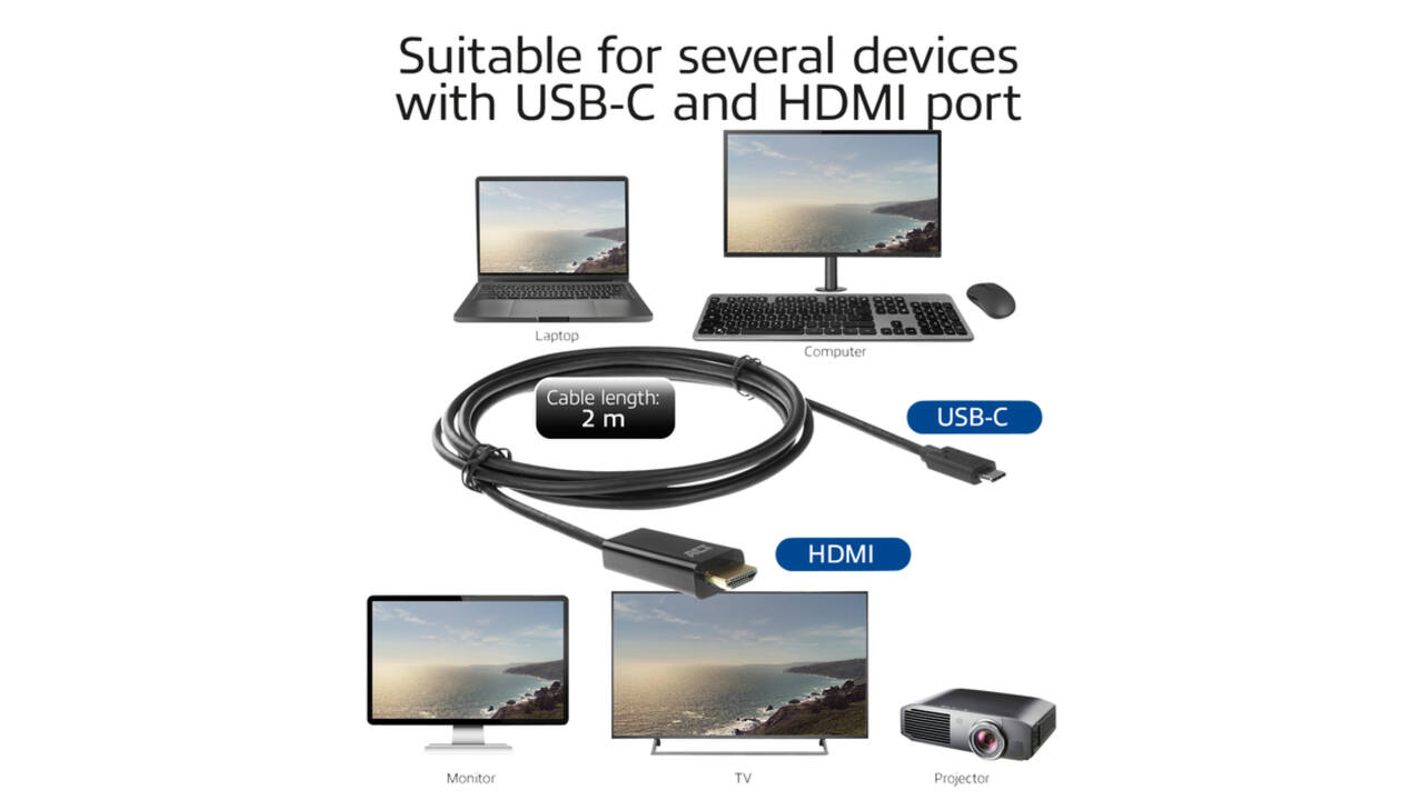 Kabel ACT USB-C naar HDMI 60Hz  2 meter