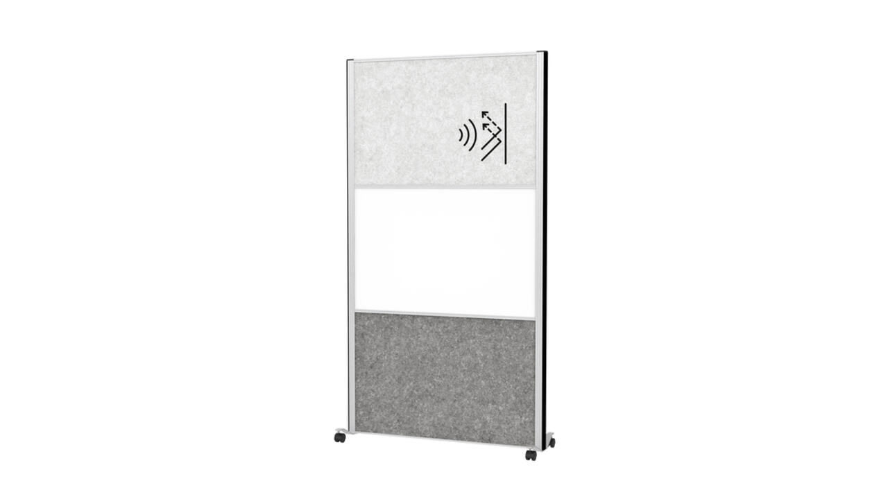 Scheidingswand MAUL akoestiek 100x180 licht- donkergrijs whiteb alum.frame mobiel