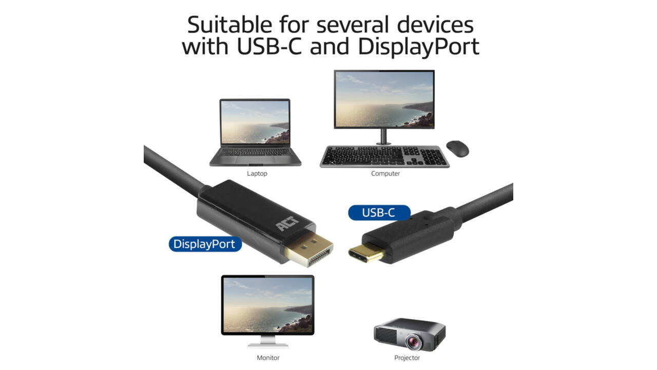 Kabel ACT USB-C naar Displayport 60Hz 2 meter