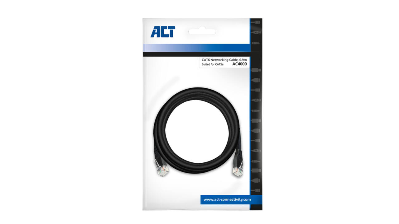 Kabel ACT CAT6 Network koper 0.9 meter zwart