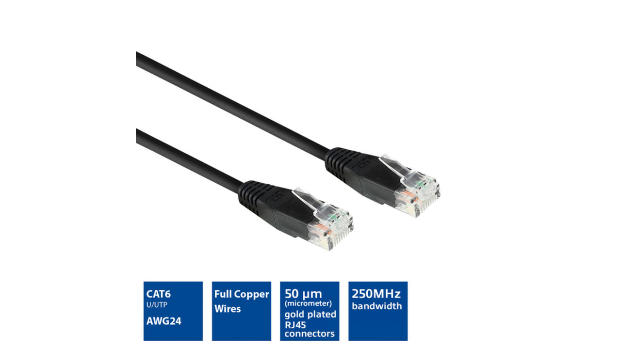 Kabel ACT CAT6 Network koper 0.9 meter zwart
