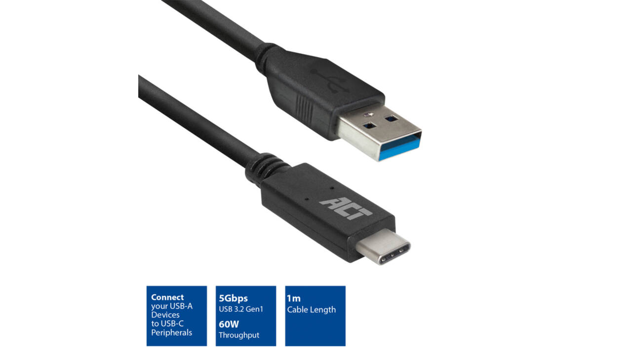 Kabel ACT USB A 3.2 naar USB-C 1 meter