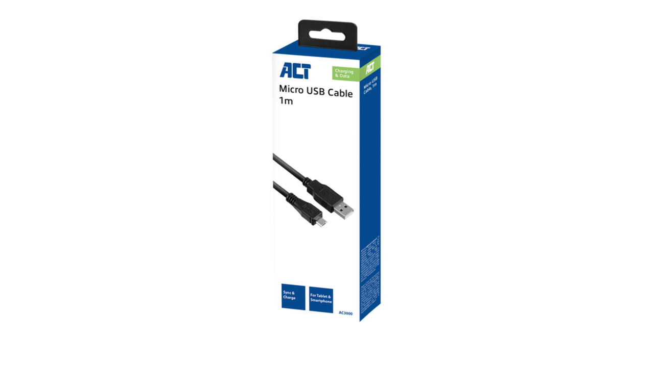 Kabel ACT USB 2.0 naar MicroB laad -en data 1 meter