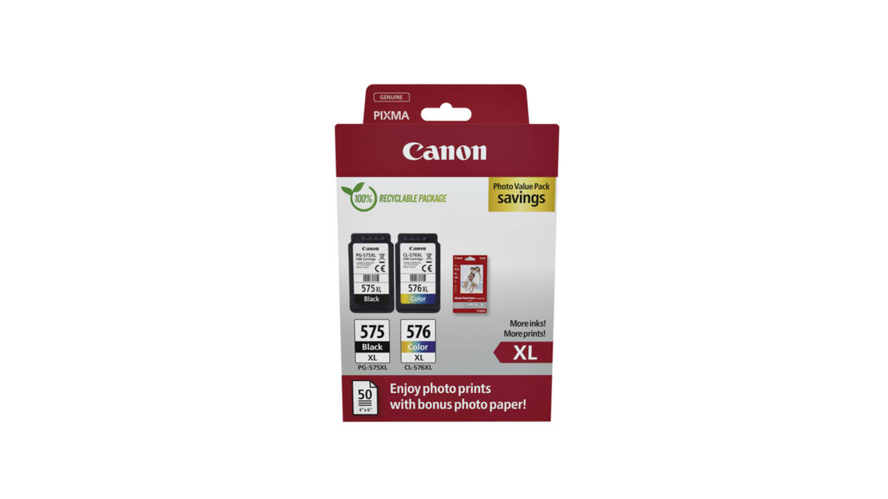 Inktcartridge Canon PG-575XL CL-576XL zw+kl+papier