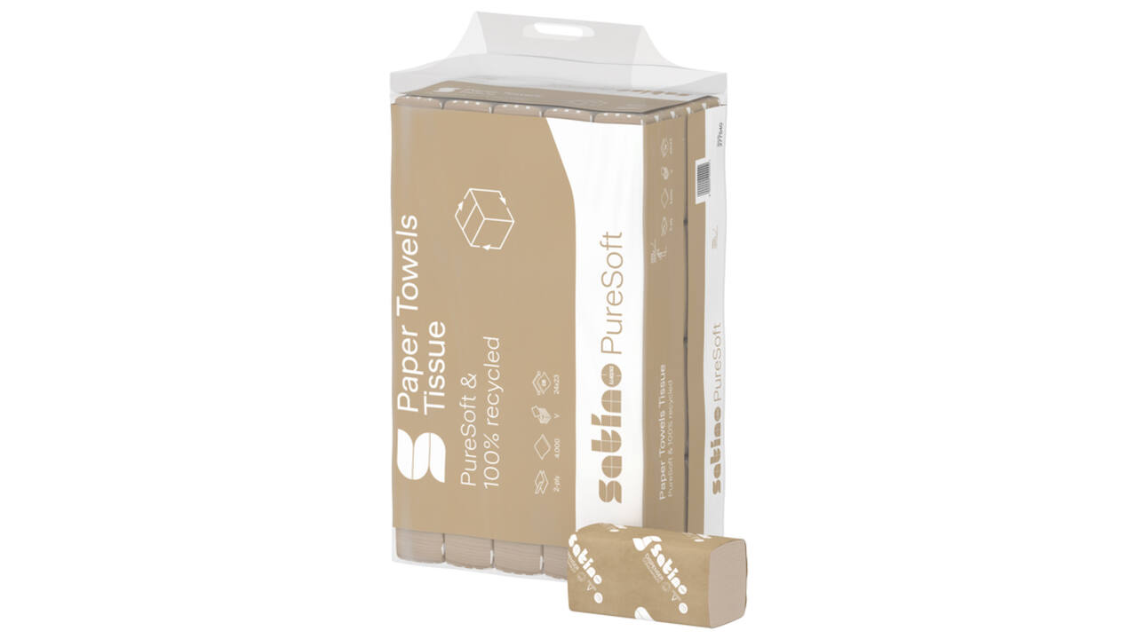 Handdoek Satino PT3 PureSoft v-vouw 2-laags 240x230mm 20x200 vel naturel 277540