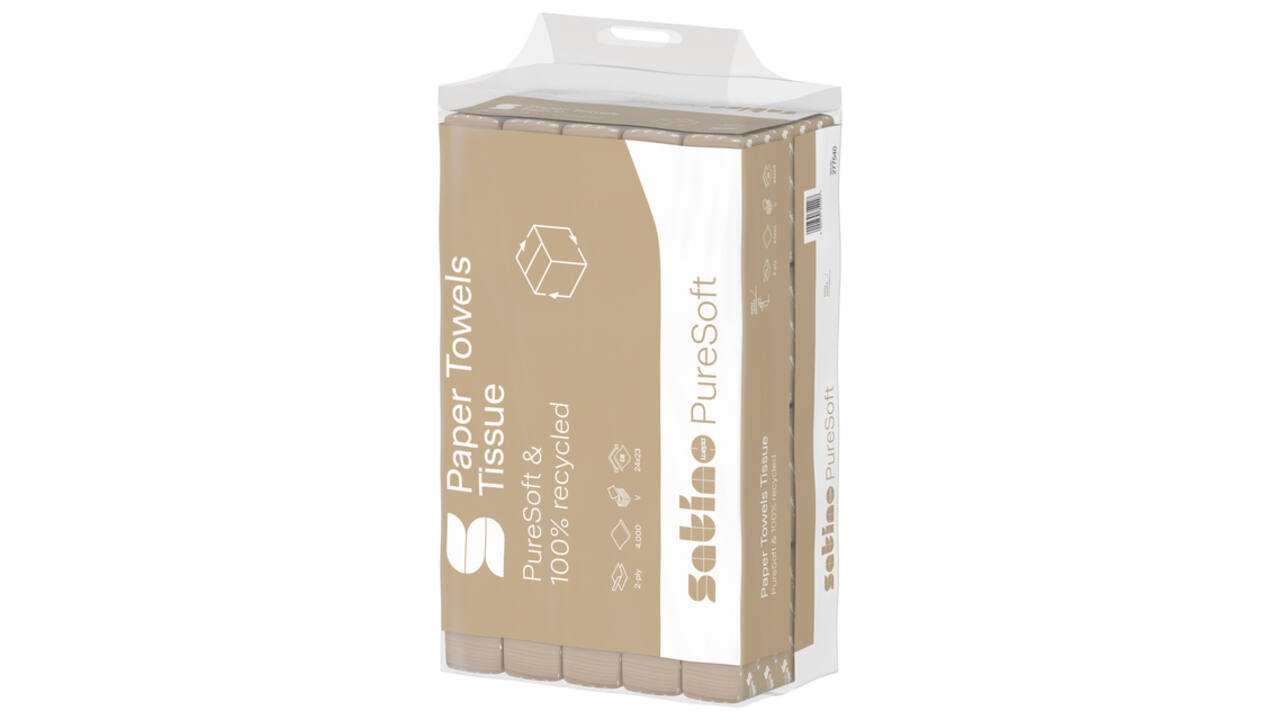 Handdoek Satino PT3 PureSoft v-vouw 2-laags 240x230mm 20x200 vel naturel 277540