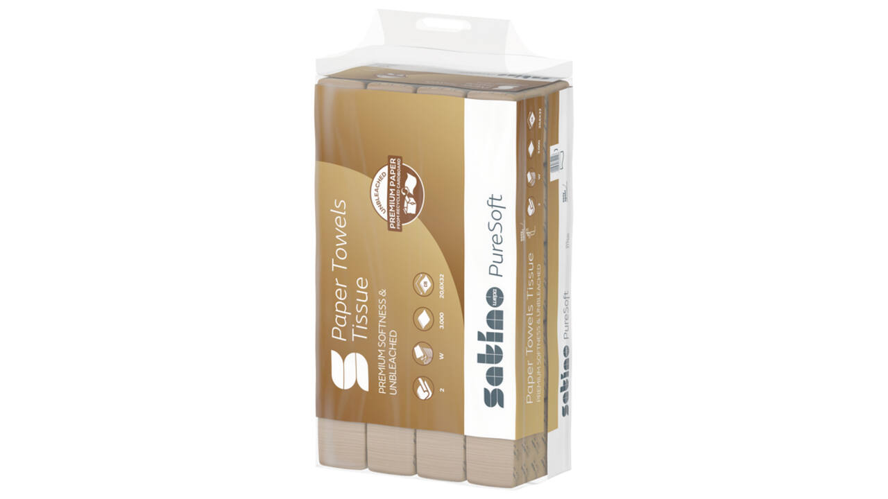 Handdoek Satino PT2 PureSoft w-vouw 2-laags 206x320mm 25x120 vel naturel 277520