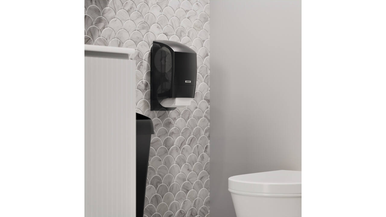 Toiletpapierdispenser Katrin systeemrol duo zwart 77519