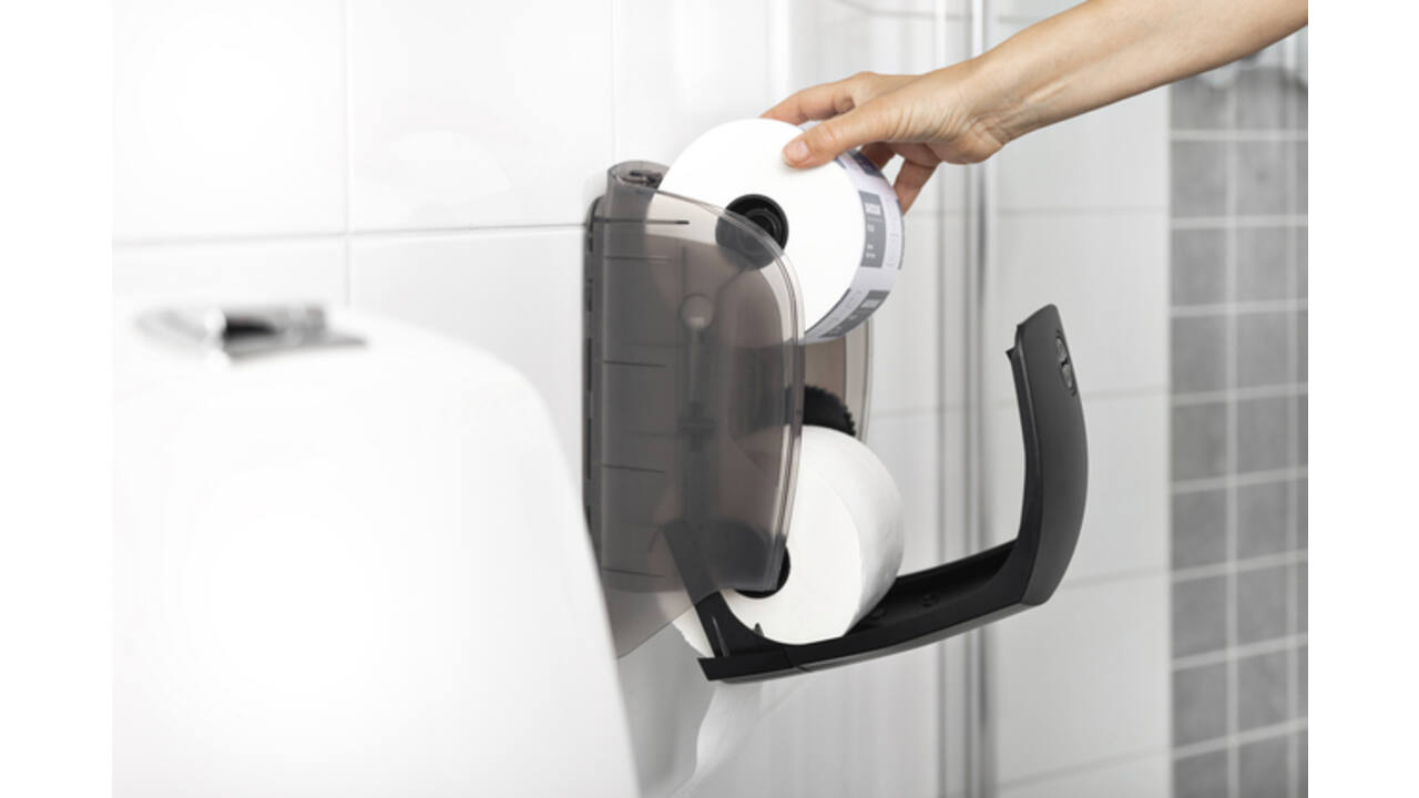 Toiletpapierdispenser Katrin systeemrol duo zwart 77519