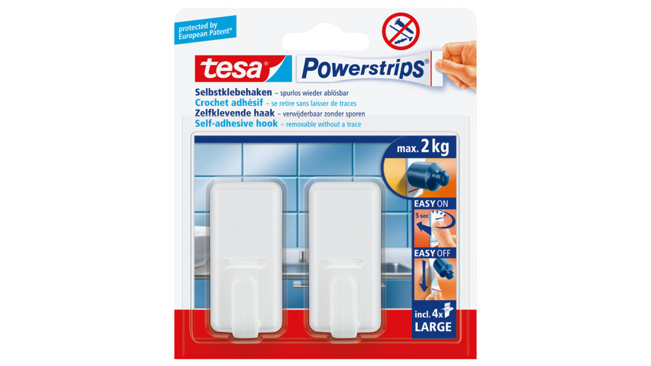 Haken tesa Powerstrips® LARGE Classic zelfklevend verwijderbaar wit 2 stuks