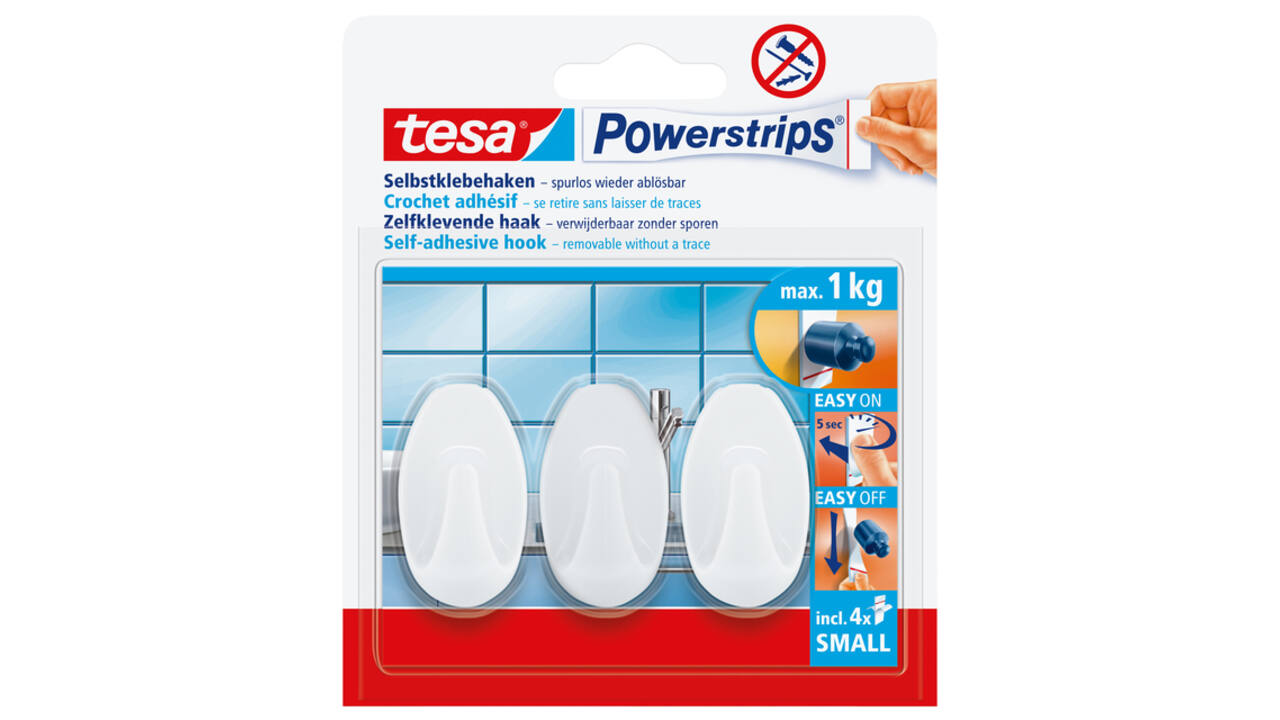 Haken tesa Powerstrips® SMALL Ovaal zelfklevend verwijderbaar wit 3 stuks