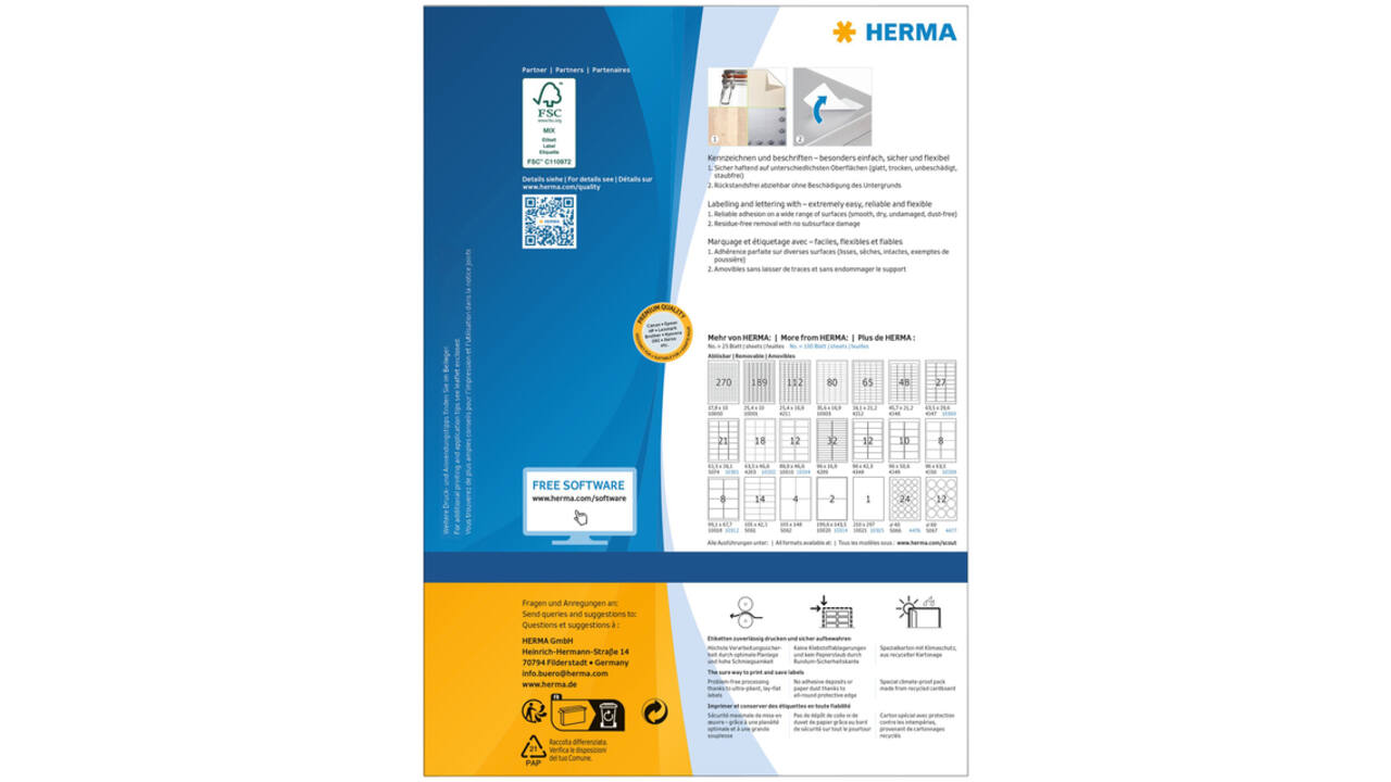 Etiket HERMA 10301 63.5x38.1mm verwijderbaar wit 2100 stuks