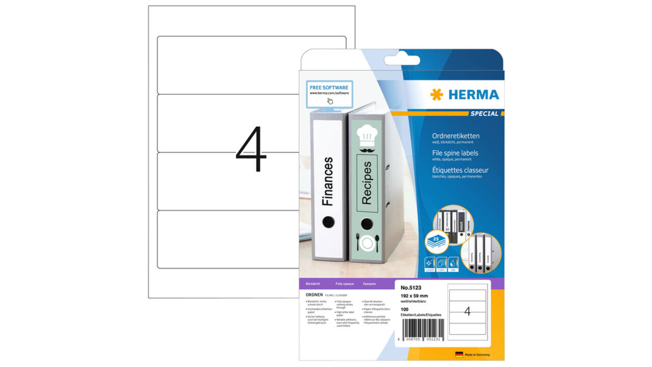 Rugetiket HERMA 5123 192x59mm zelfklevend wit 100 etiketten
