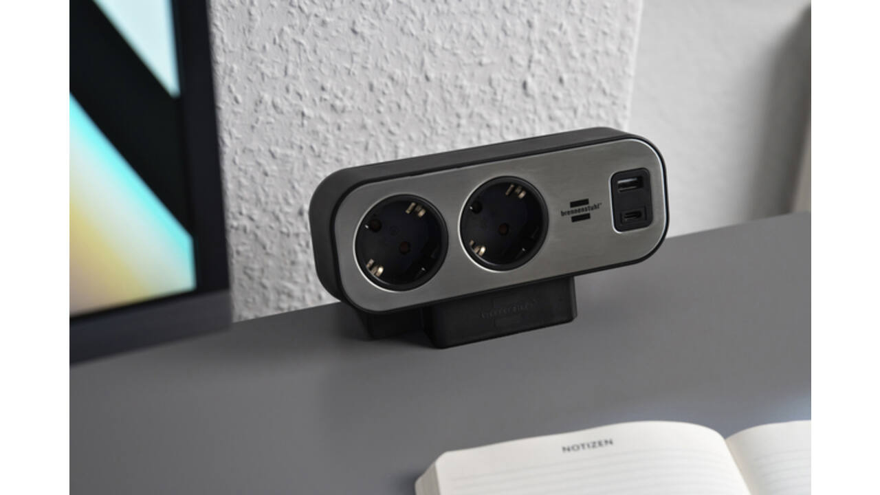 Stekkerdoos Brennenstuhl bureau Estilo 10vdig incl 1 USB C, 1 USB A, 2m zi/zw