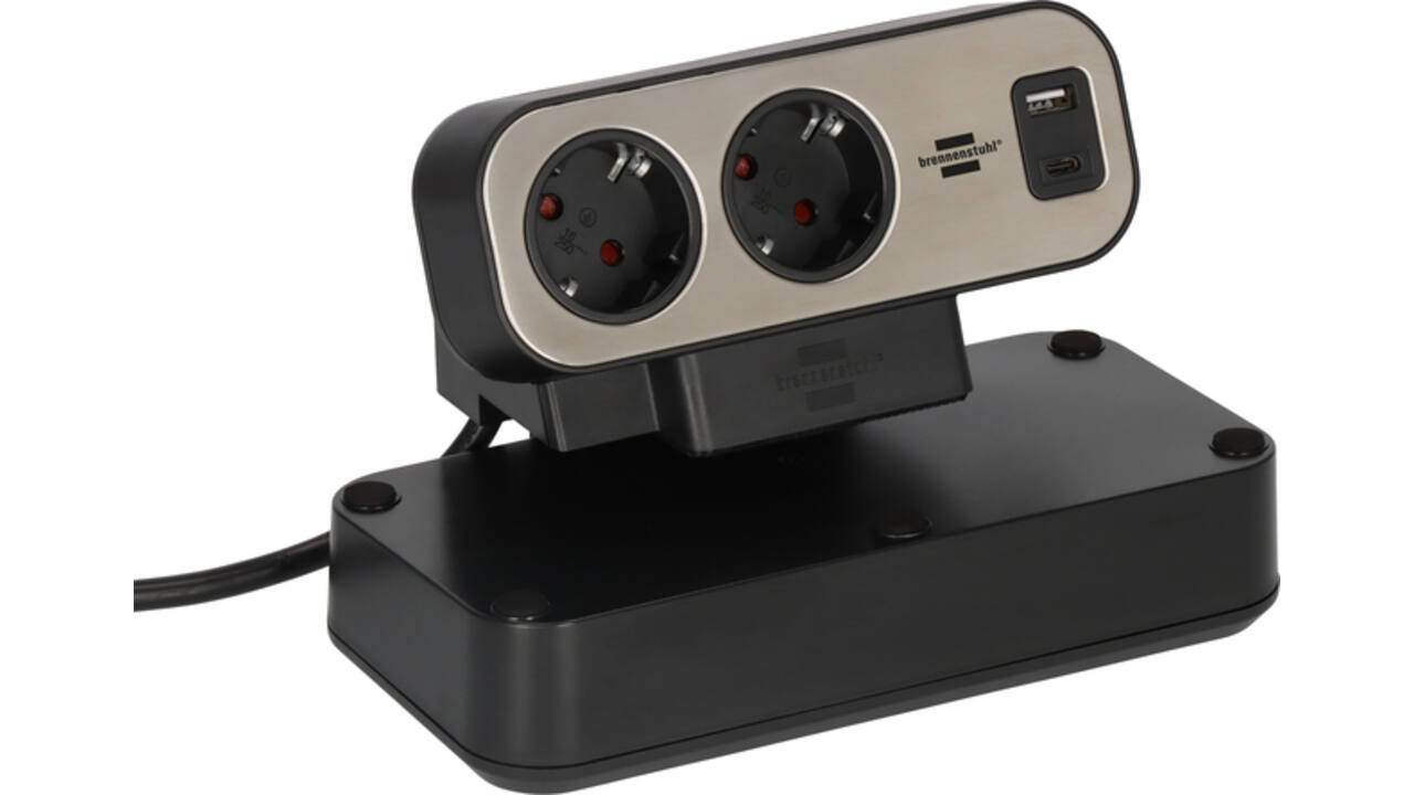 Stekkerdoos Brennenstuhl bureau Estilo 10vdig incl 1 USB C, 1 USB A, 2m zi/zw