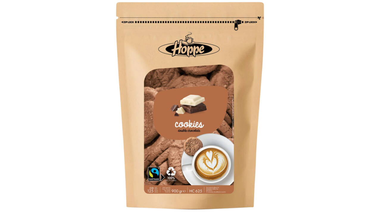 Koekjes Hoppe Cookies fairtrade double chocolate circa 125stuks