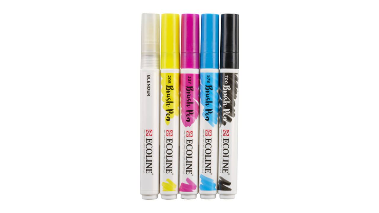Brushpen Talens Ecoline set à 5 stuks primair