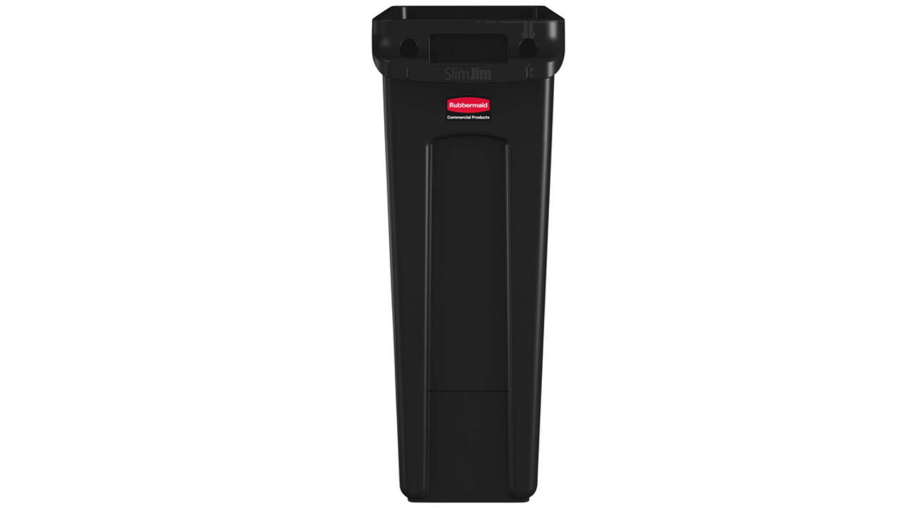 Afvalbak Rubbermaid Slim Jim Vented met luchtsleuven 60 liter zwart
