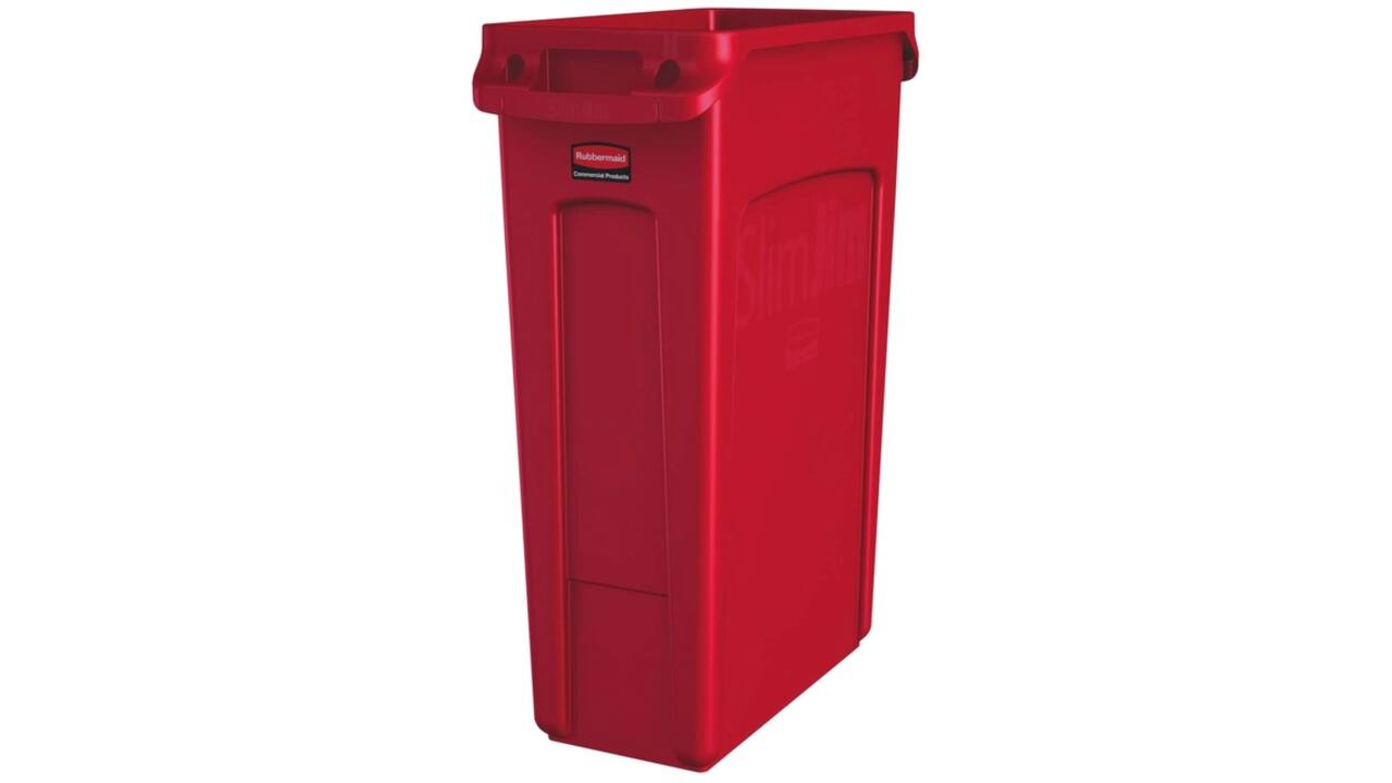 Afvalbak Rubbermaid Slim Jim Vented met luchtsleuven 87liter rood