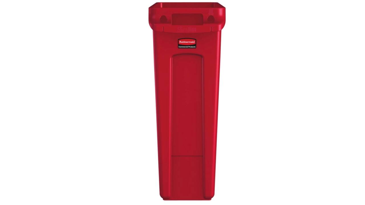 Afvalbak Rubbermaid Slim Jim Vented met luchtsleuven 87liter rood