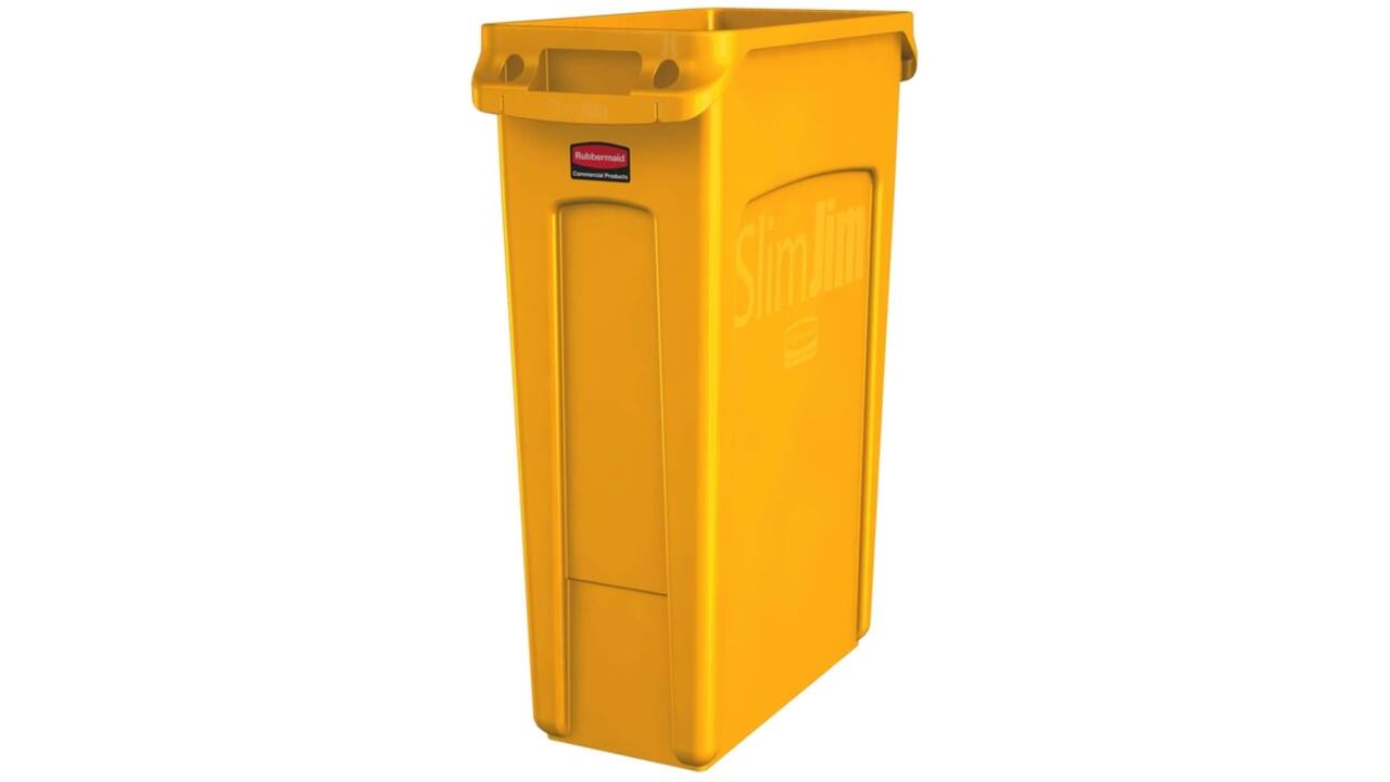 Afvalbak Rubbermaid Slim Jim Vented met luchtsleuven 87 liter geel