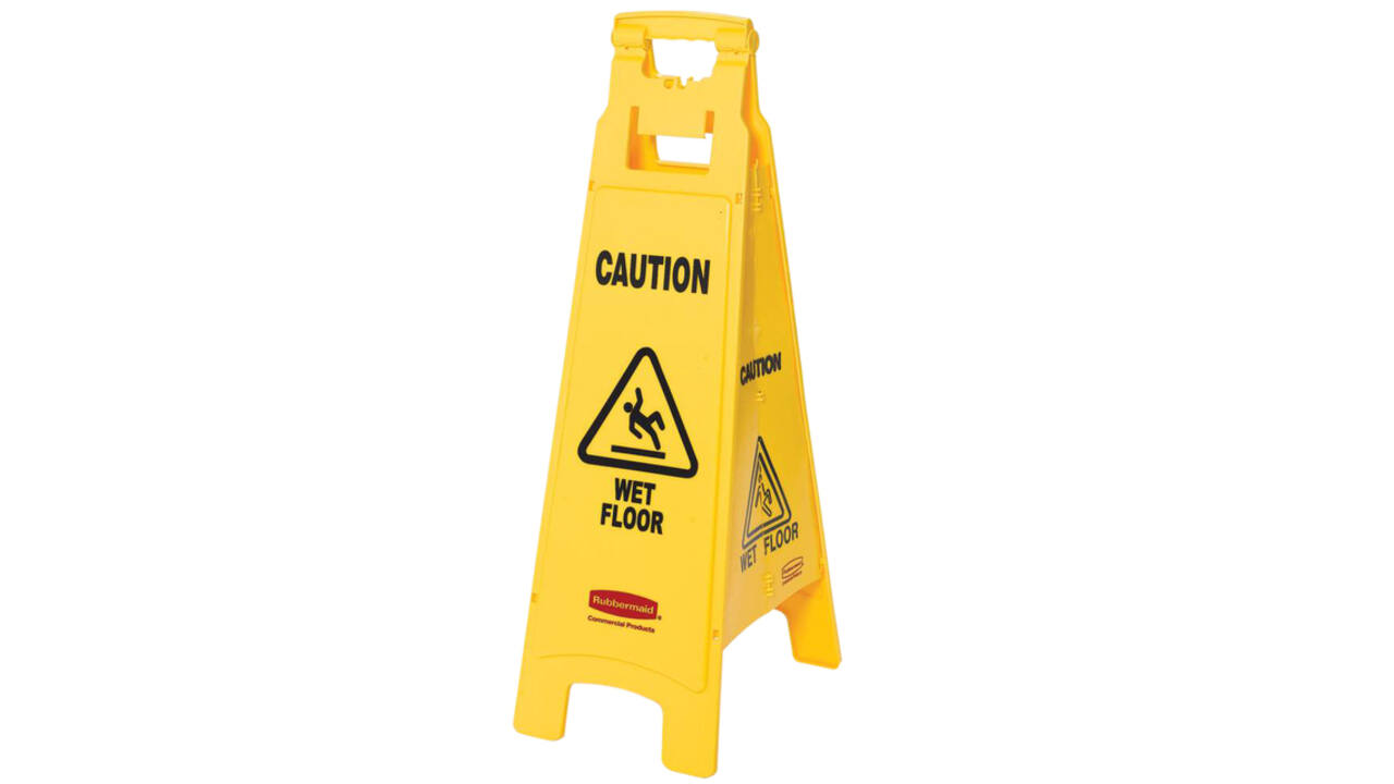 Waarschuwingsbord Rubbermaid vierzijdig Engels 97cm geel