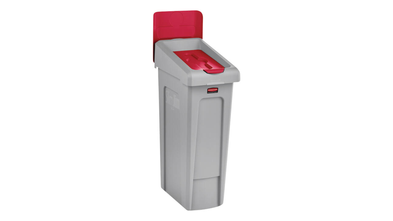 Deksel Rubbermaid Slim Jim Recyclestation gesloten rood